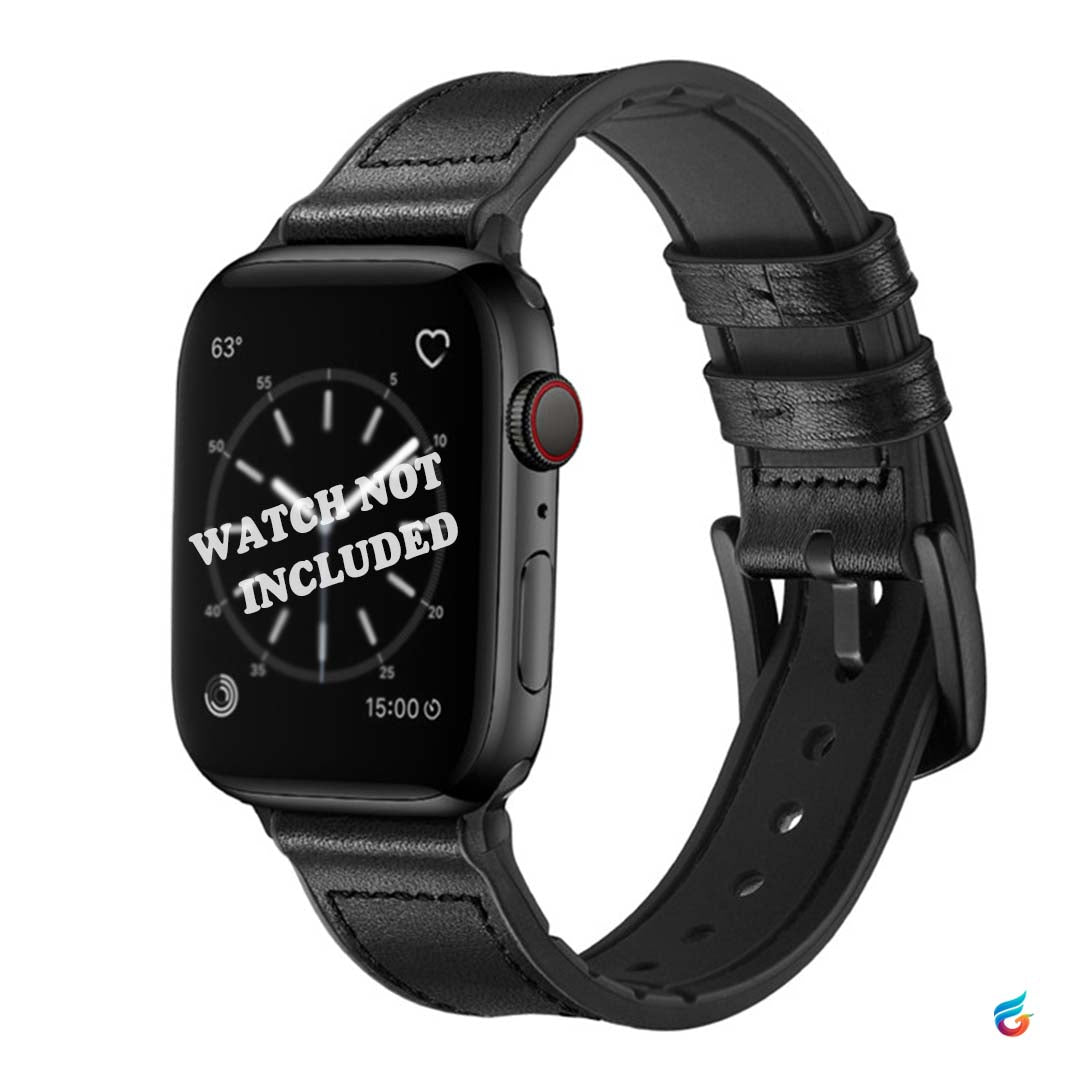 Buy Zed Black leather combine soft silicon and rubber watch band Online