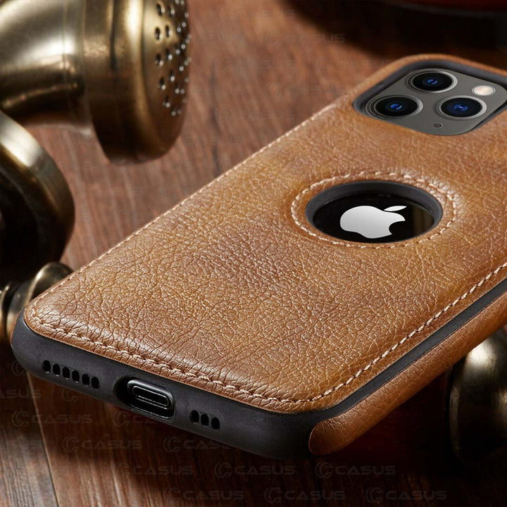 Leather Finish Logo Cut Back Case/Cover for iPhone