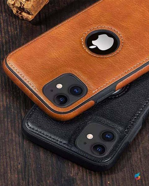 Leather Finish Logo Cut Back Case for iPhone - Fitoorz