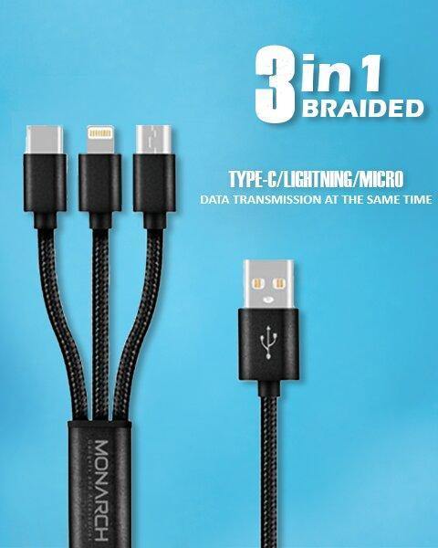 Monarch 3in1 Braided cable USB charging cable - Fitoorz