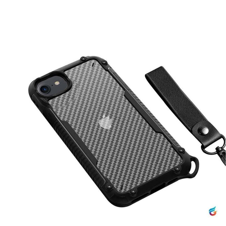 Carbon Fibre Fall Protection iPhone SE 2020 Case/Cover with Wrist Strap - Fitoorz