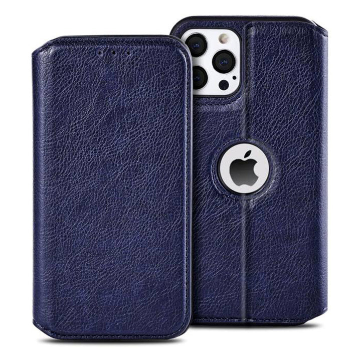 Leather Finish Logo Cut Wallet Flip iPhone 13 Pro Cover-fitoorz