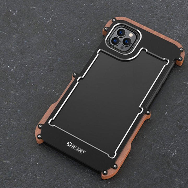 Aluminum & Natural Wood Anti-shock Bumper iPhone 12 Pro Max Cover-fitoorz