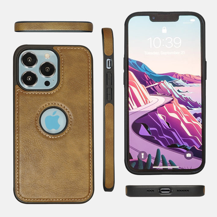 Leather Finish Logo Cut iPhone 13 Pro Cover-fitoorz