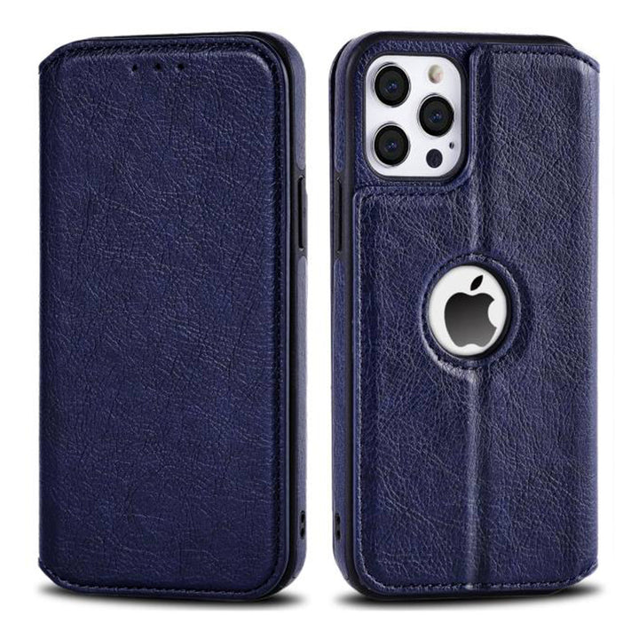 Leather Finish Logo Cut Wallet Flip iPhone 12 Pro Max Cover-fitoorz