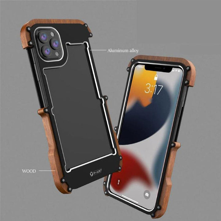 Aluminum & Natural Wood Anti-shock Bumper iPhone 12 Cover - Fitoorz