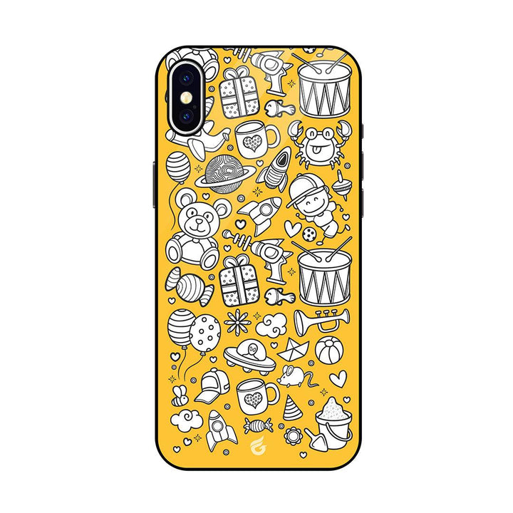 Cute Doodles Yellow Glass Case for iPhone - Fitoorz