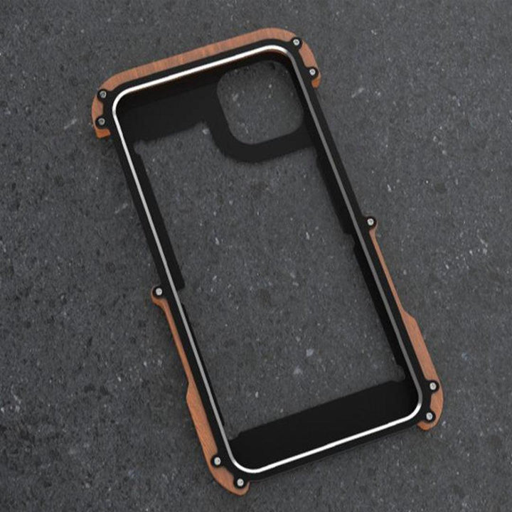 Aluminum & Natural Wood Anti-shock Bumper iPhone 13 Cover- Fitoorz
