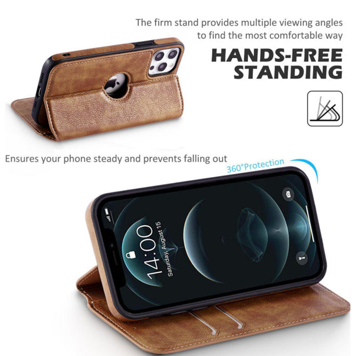 Leather Finish Logo Cut Wallet Flip iPhone 13 Cover-fitoorz