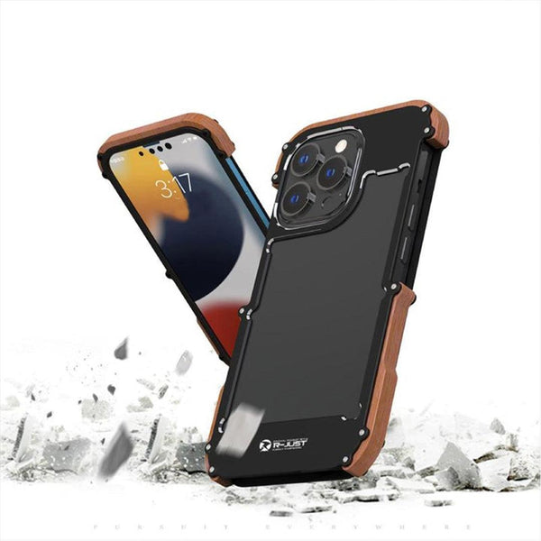 Aluminum & Natural Wood Anti-shock Bumper iPhone 13 Pro Cover-Fitoorz