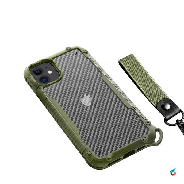 Carbon Fiber Fall Protection with Wrist Strap for iPhone 11 Case & Cover 