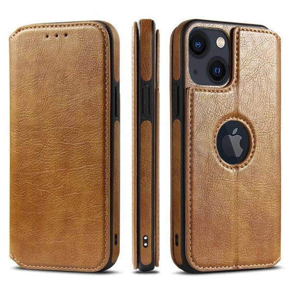 Leather Finish Logo Cut Wallet Flip iPhone 13 Cover-fitoorz