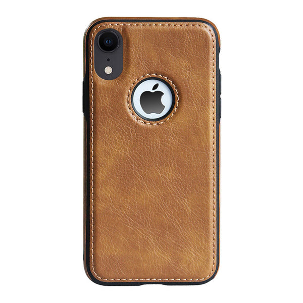 Leather Finish Logo Cut Back Case for iPhone XR