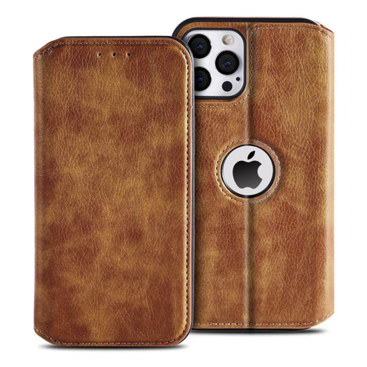 Leather Finish Logo Cut Wallet Flip iPhone 12 Pro Max Cover-fitoorz