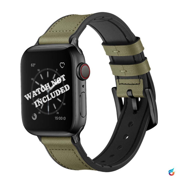 Night Green leather combine soft silicon and rubber watch band