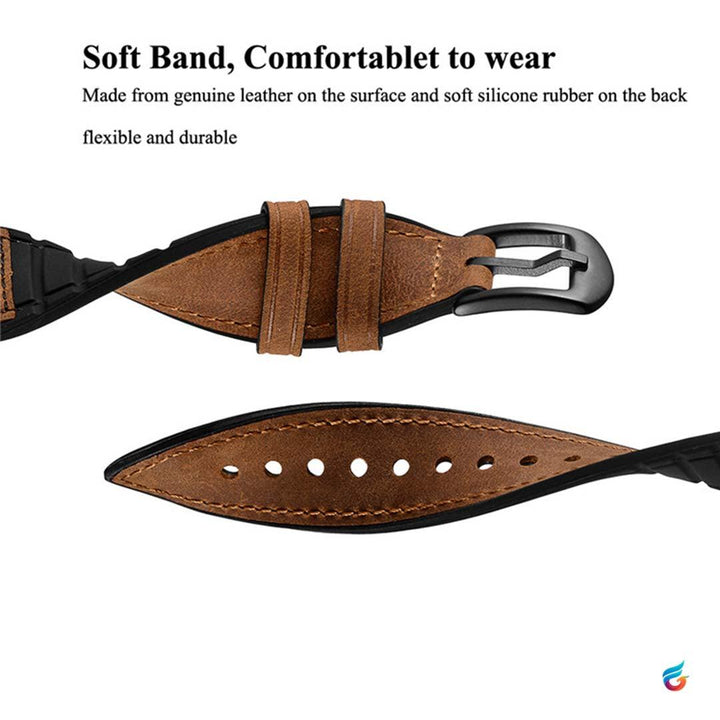 Coffee Brown leather combine soft silicon and rubber watch band - Fitoorz