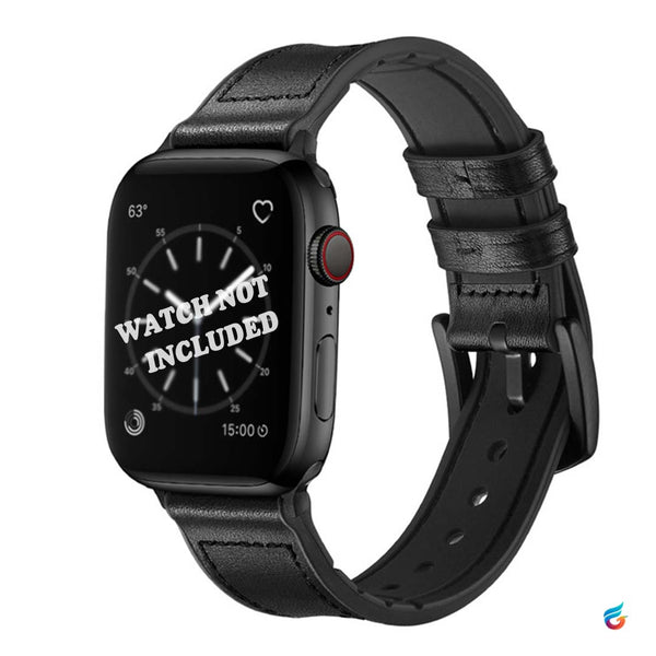 Zed Black leather combine soft silicon and rubber watch band