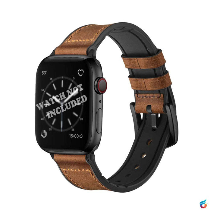 Coffee Brown leather combine soft silicon and rubber watch band - Fitoorz