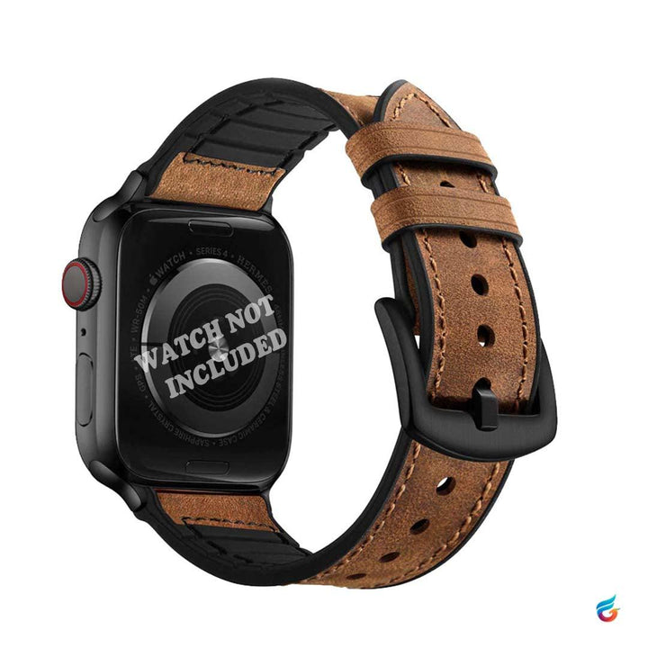 Coffee Brown leather combine soft silicon and rubber watch band - Fitoorz
