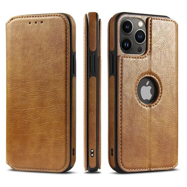 Leather Finish Logo Cut Wallet Flip Case for iPhone 13 Pro Max