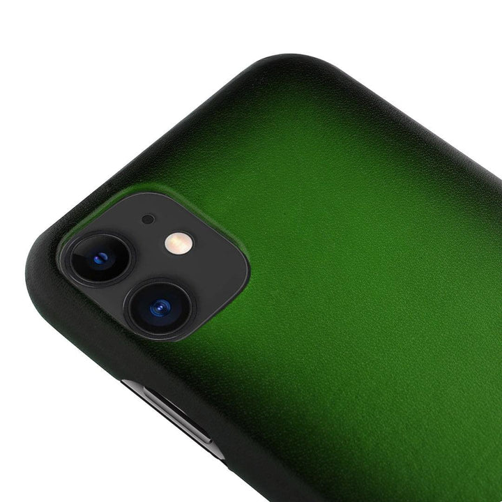 Handcrafted Tanned Pine Green Leather Case for iPhone 11 - Fitoorz