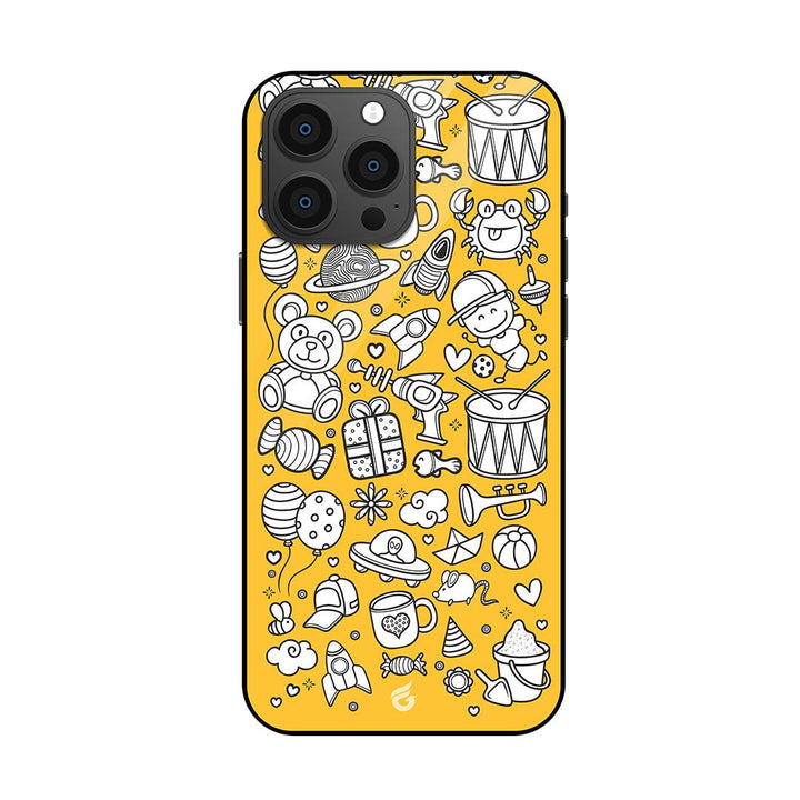 Cute Doodles Yellow Glass Case for iPhone - Fitoorz