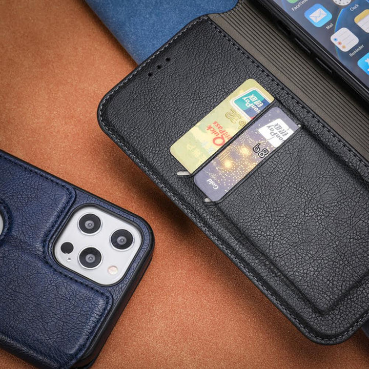 Leather Finish Logo Cut Wallet Flip iPhone 12 Cover-fitoorz