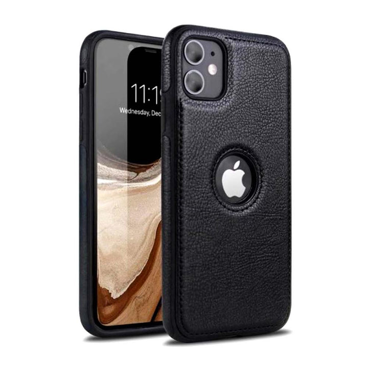 Leather Finish Logo Cut Back Case for iPhone 11