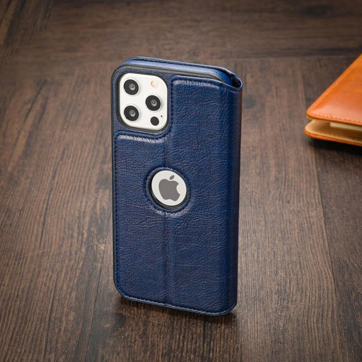 Leather Finish Logo Cut Wallet Flip iPhone 12 Cover-fitoorz