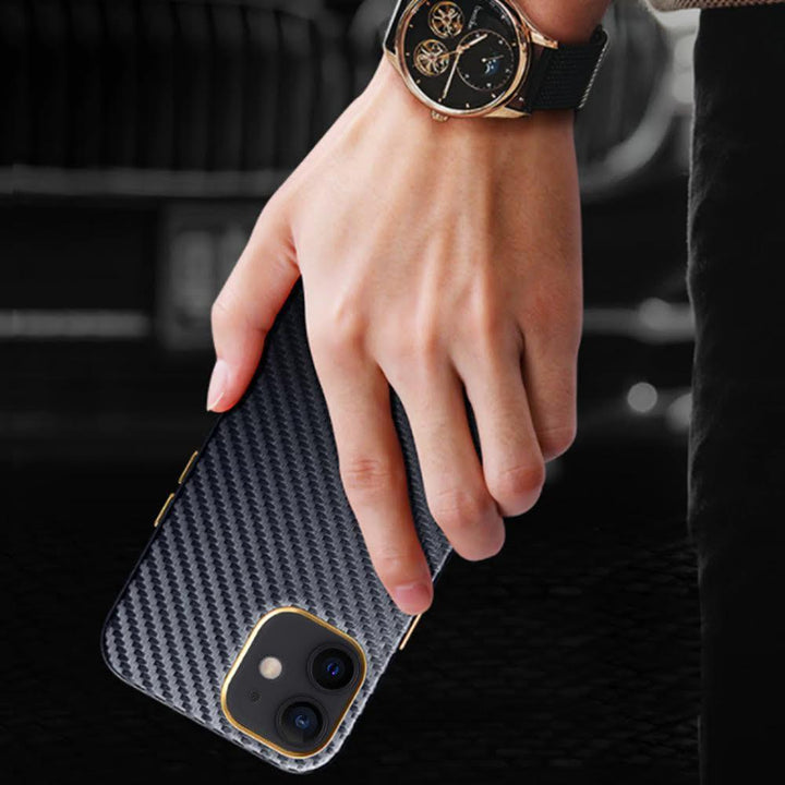 Black Aramid Carbon Fiber iPhone 12 Cover-fitoorz