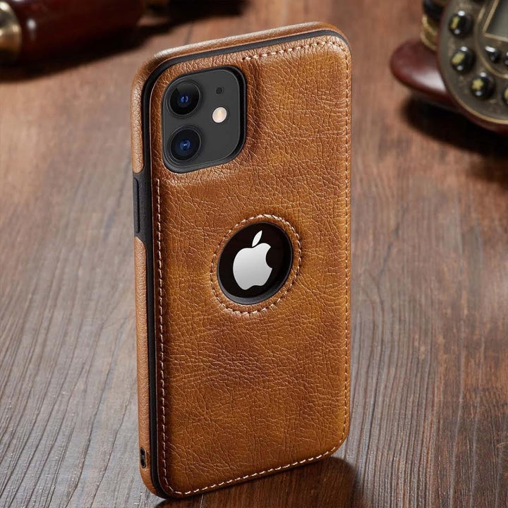 Leather Finish Logo Cut Back Case for iPhone 11
