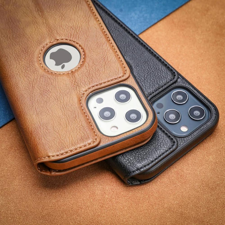 Leather Finish Logo Cut Wallet Flip iPhone 12 Cover-fitoorz