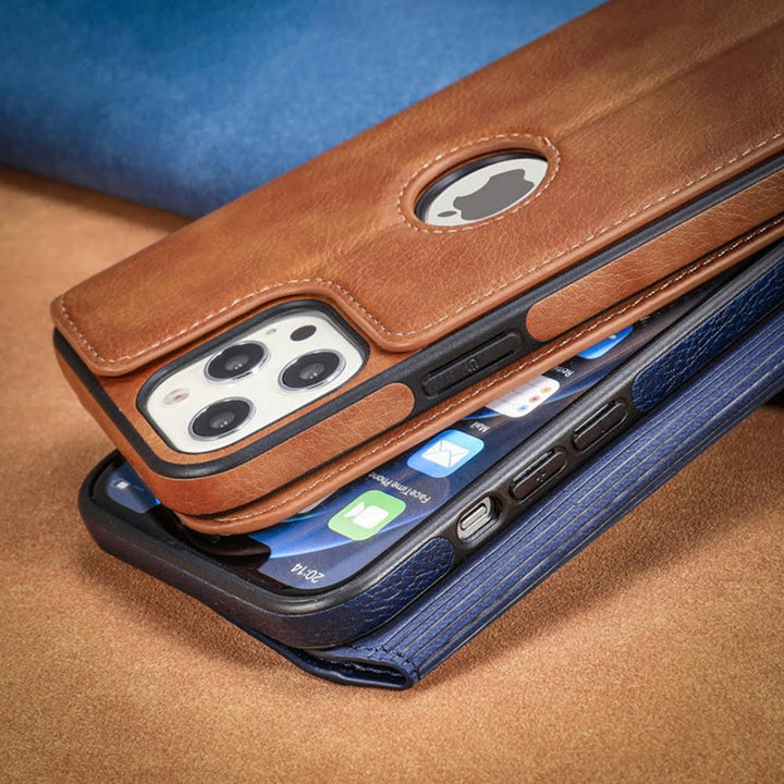 Leather Finish Logo Cut Wallet Flip iPhone 13 Cover-fitoorz