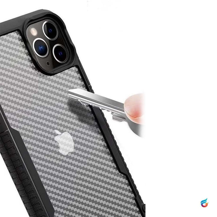 Carbon Fibre Fall Protection Transparent Case/Cover for iPhone with Wrist Strap - Fitoorz